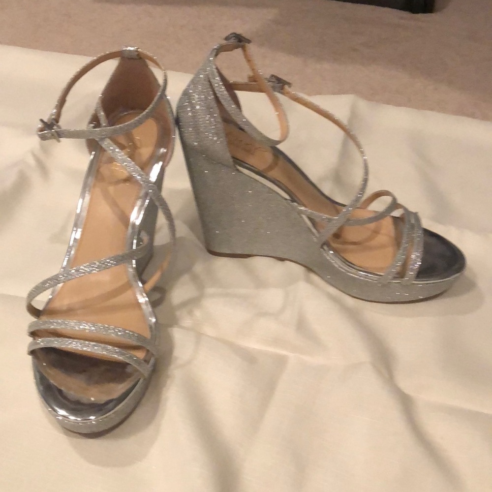 Badgley Mischka Silver Platform Wedge Sandals-9